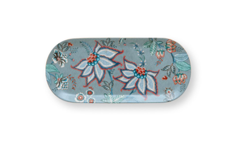 Flower Festival Mavi Oval Kek Servis Tabağı 33 cm