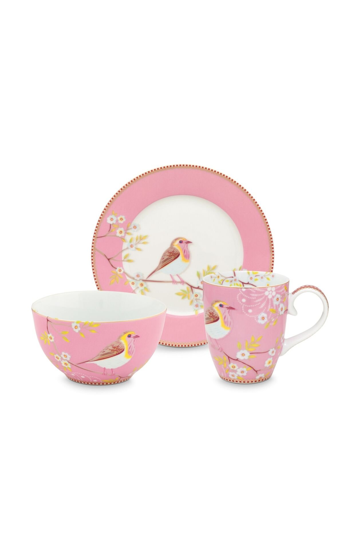 Kuşlu 3lü Pembe Kahvaltı Seti -Hediye Kutulu