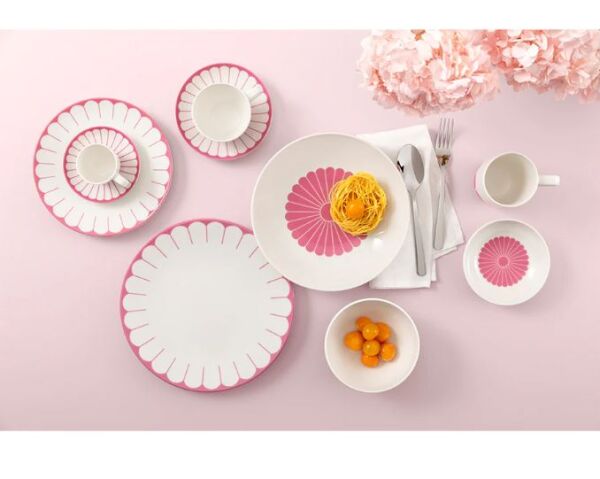 Fleur Cassis Pembe Porselen Kahve ve Çay Fincan Tabağı