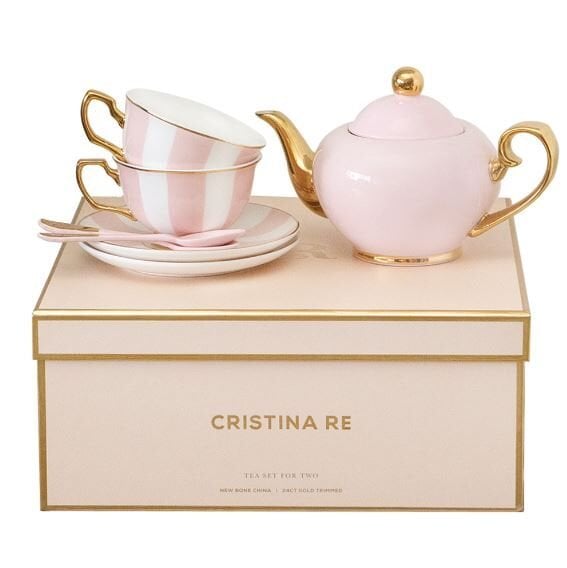 Two Cup Blush Stripe Teaset