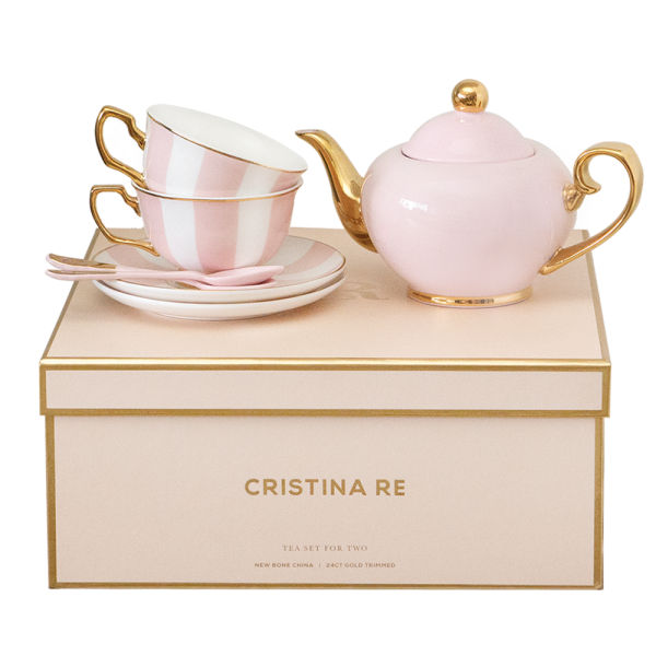Two Cup Blush Stripe Teaset