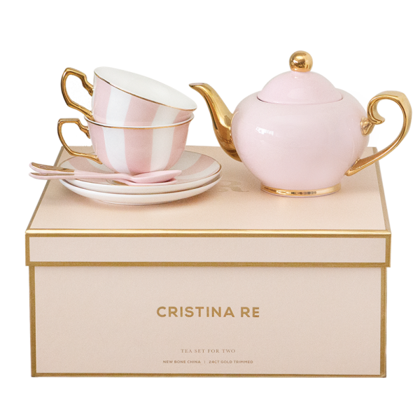 Two Cup Blush Stripe Teaset