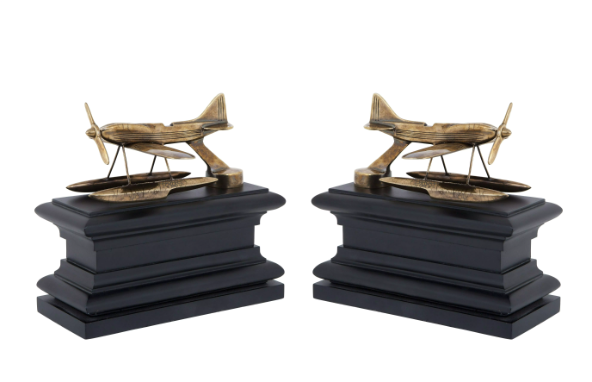 BOOKEND HYDROPLANE SET OF 2 Antik pirinç kaplama | siyah taban