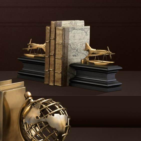 BOOKEND HYDROPLANE SET OF 2 Antik pirinç kaplama | siyah taban