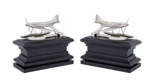 BOOKEND HYDROPLANE SET OF 2 Nickel finish | black base