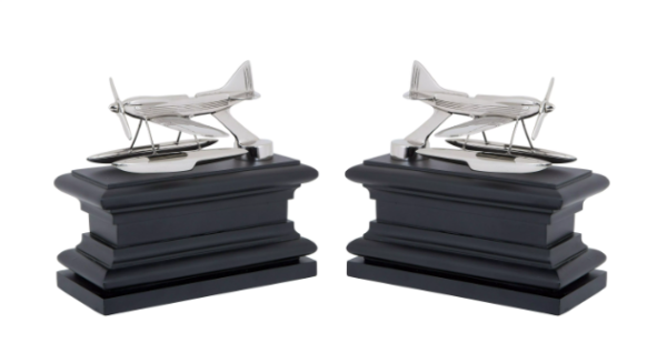BOOKEND HYDROPLANE SET OF 2 Nickel finish | black base