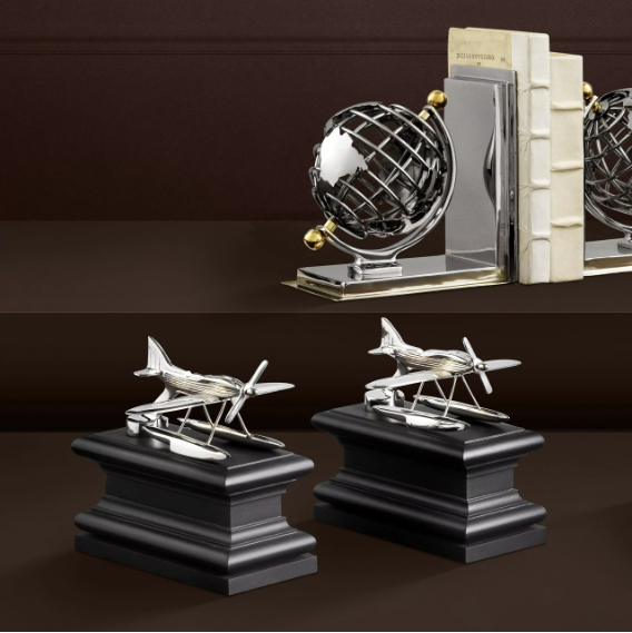 BOOKEND HYDROPLANE SET OF 2 Nickel finish | black base