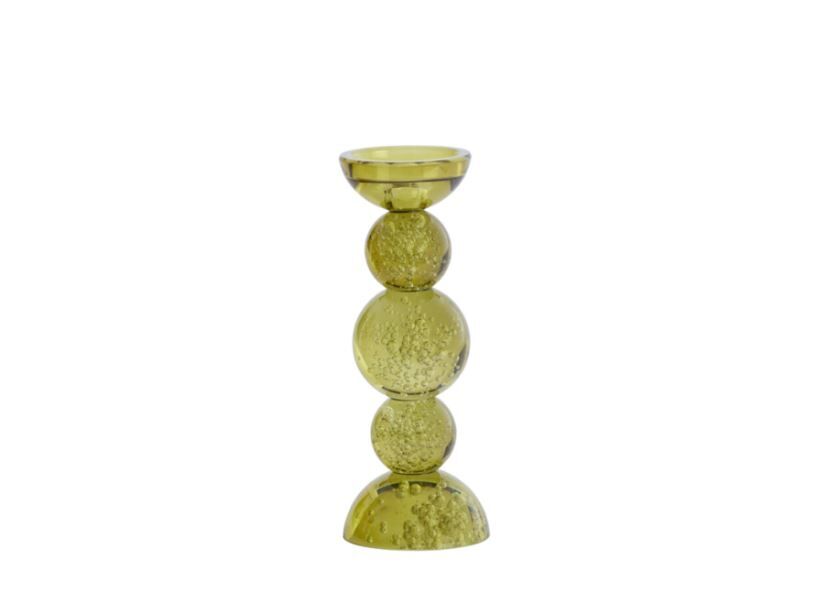 Itınga Cam Baloncuk Zeytin Yeşili Şamdan 10x26,5 cm