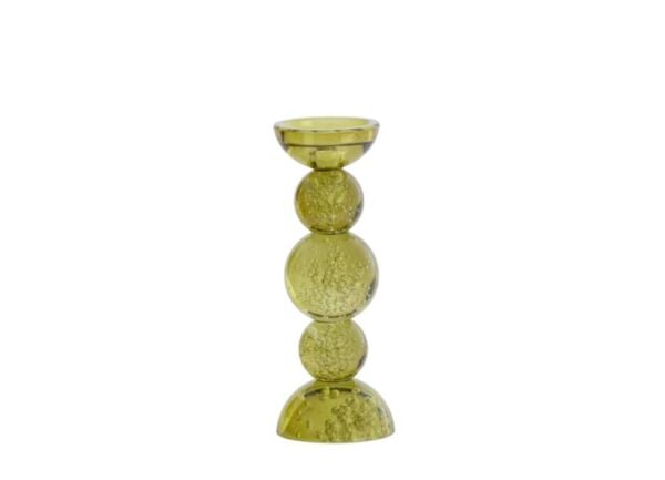 Itınga Cam Baloncuk Zeytin Yeşili Şamdan 10x26,5 cm