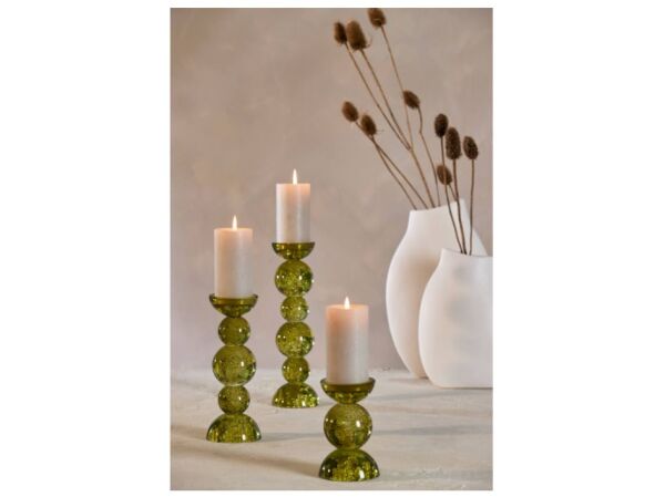 Itınga Cam Baloncuk Zeytin Yeşili Şamdan 10x26,5 cm