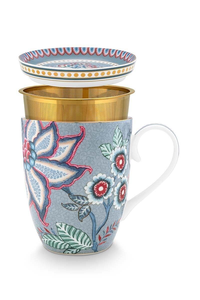 Flower Festival Mavi Tek Kişilik Çay Seti 350 ml