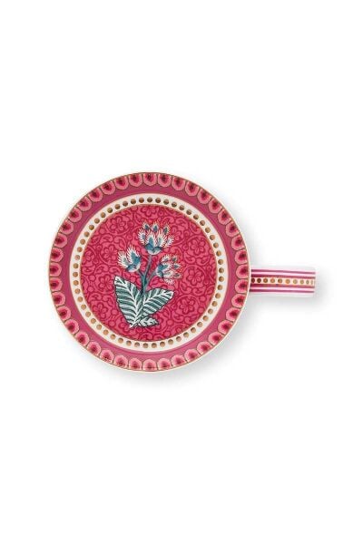 Flower Festival Kırmızı Tek Kişilik Çay Seti 350 ml