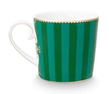 Love Birds Yeşil Çizgili Madalyon Desenli Küçük Mug 150 ml