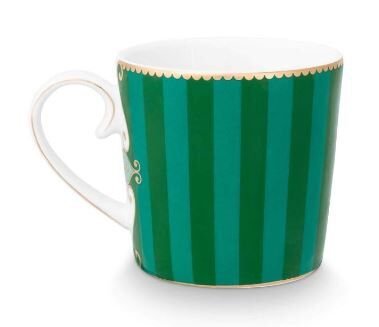 Love Birds Yeşil Çizgili Madalyon Desenli Küçük Mug 150 ml