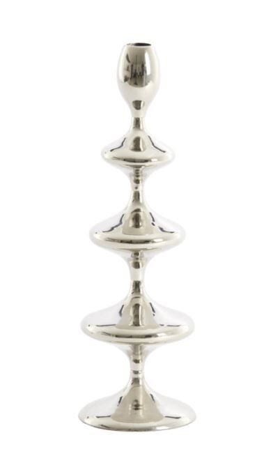 Vireen Metal Şamdan – Nikel / Gümüş (Ø10,5 x 34,5 cm)