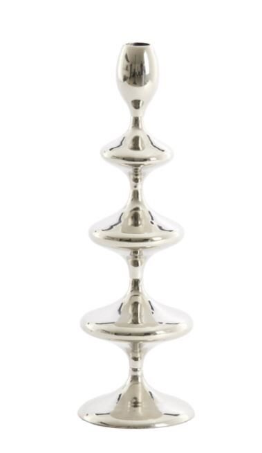 Vireen Metal Şamdan – Nikel / Gümüş (Ø10 x 27 cm)