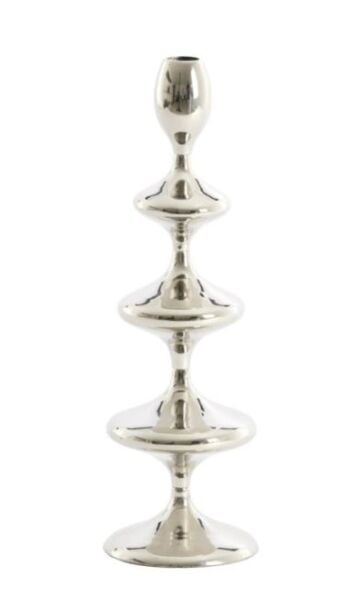 Vireen Metal Şamdan – Nikel / Gümüş (Ø10 x 27 cm)