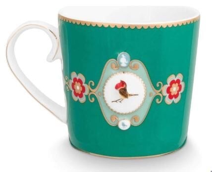 Love Birds Yeşil Renkli Madalyon Desenli Küçük Mug 150 ml