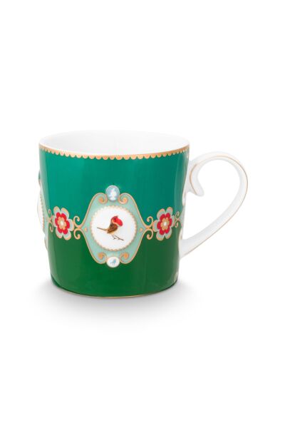 Love Birds Yeşil Renkli Madalyon Desenli Küçük Mug 150 ml