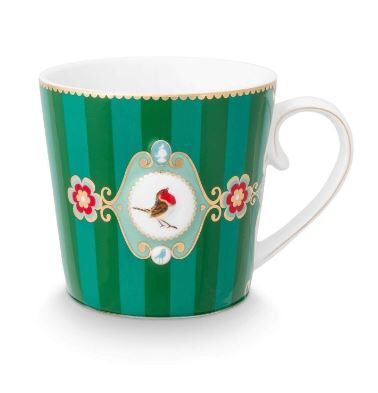 Love Birds Yeşil Çizgili Madalyon Desenli Mug 250 ml