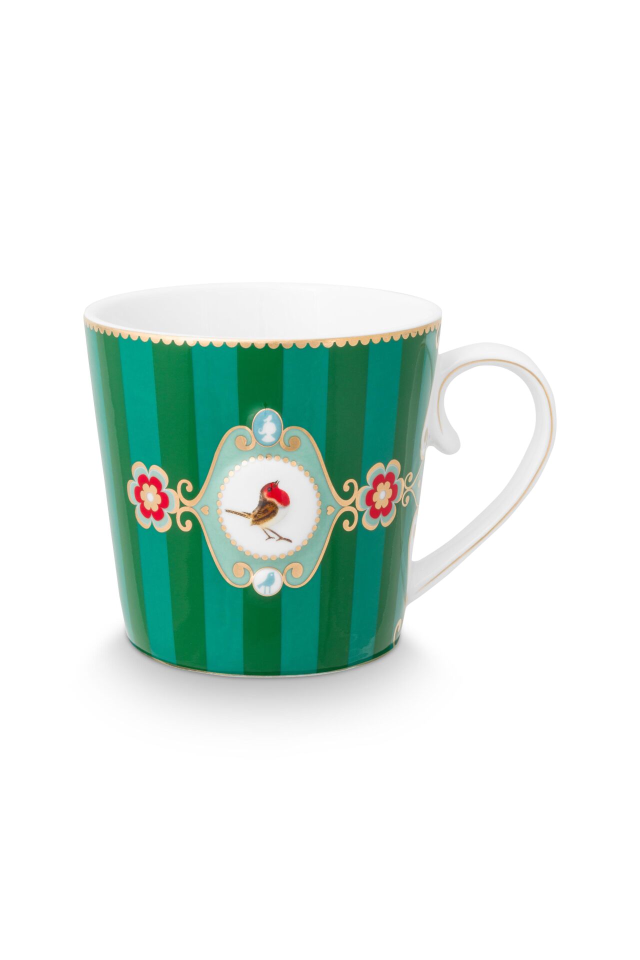 Love Birds Yeşil Çizgili Madalyon Desenli Mug 250 ml
