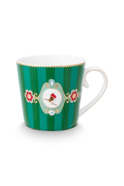 Love Birds Yeşil Çizgili Madalyon Desenli Mug 250 ml