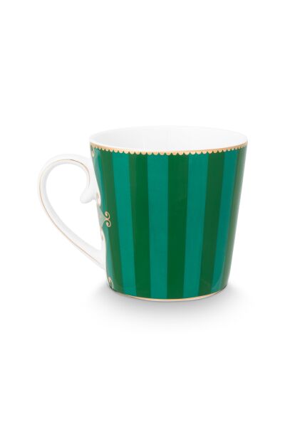 Love Birds Yeşil Çizgili Madalyon Desenli Mug 250 ml