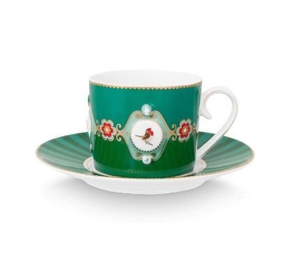 Love Birds Yeşil Madalyon Desenli Çay Fincanı 200 ml
