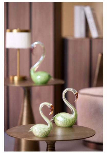 Swan Cam Dekoratif Obje Yeşil – 13x8x20 cm