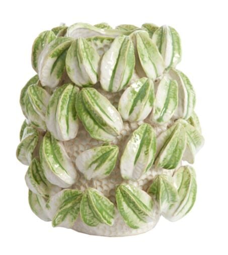 Carambola Seramik Dekoratif Vazo Krem+Yeşil – 32x31,5x36,5 cm