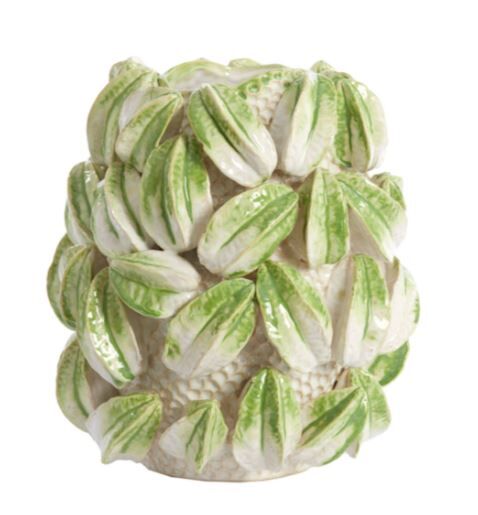 Carambola Seramik Dekoratif Vazo Krem+Yeşil – 32x31,5x36,5 cm