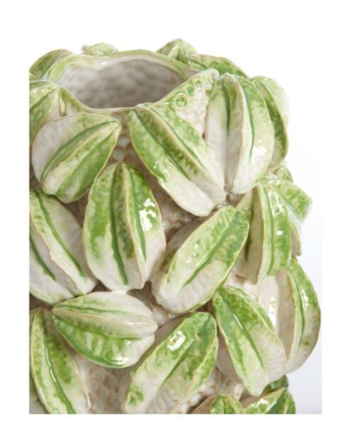 Carambola Seramik Dekoratif Vazo Krem+Yeşil – 32x31,5x36,5 cm