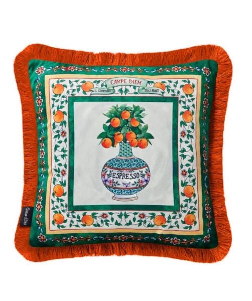 Carpe Diem Bahçe Desenli Yastık 45 x 45 cm