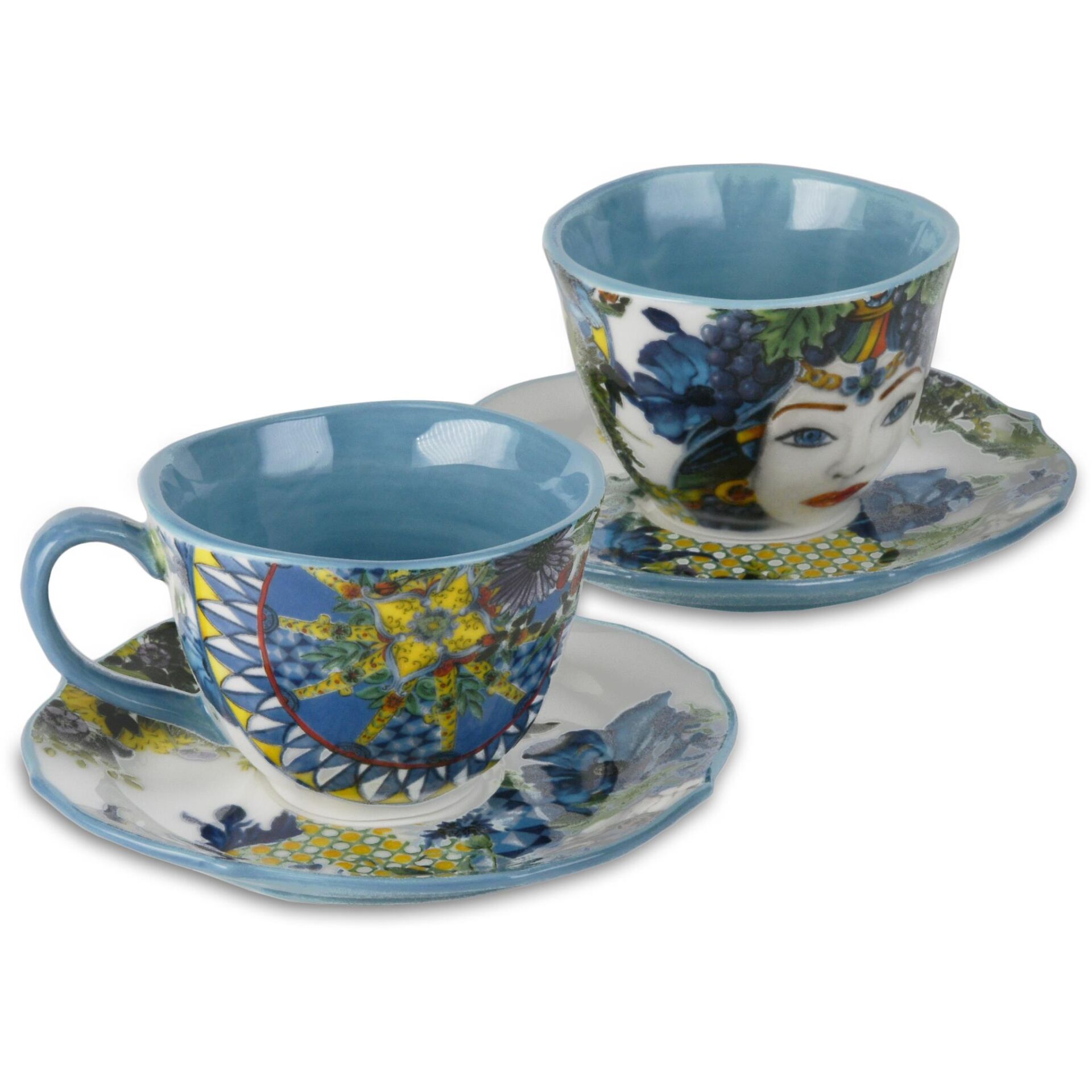 Milano Mavi İkili Porselen Kahve Fincanı