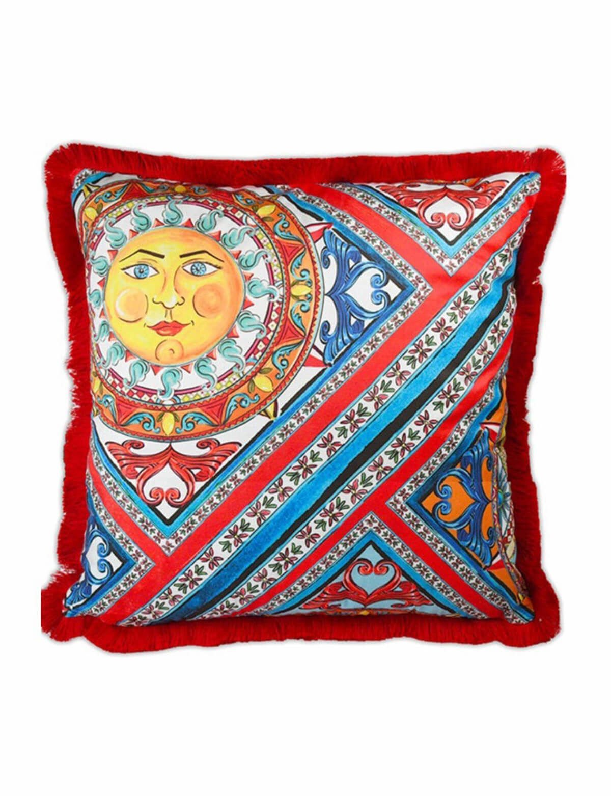 Sole Mio Kırmızı Püsküllü Kadife Yastık