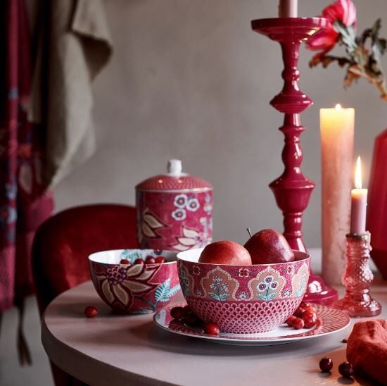 Kırmızı Porselen Kase 15 Cm Flower Festival