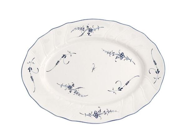 Old Luxembourg Blue Blanc Oval Servis Tabağı 36 cm