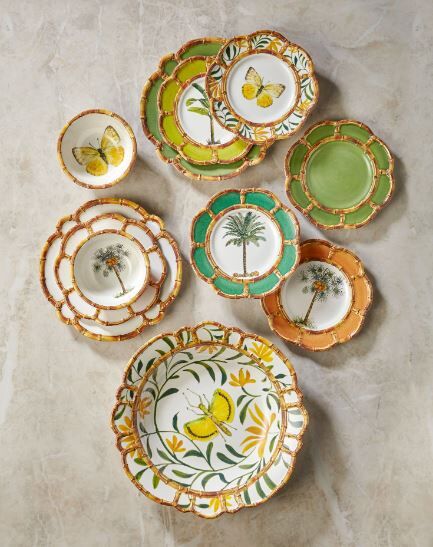 Yeşil beyaz Melamin Kahvaltı Tabağı 23 Cm Bambu