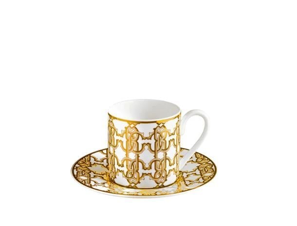 Monogram Gold Altın Dekorlu Porselen Türk Kahvesi Fincan ve Tabağı