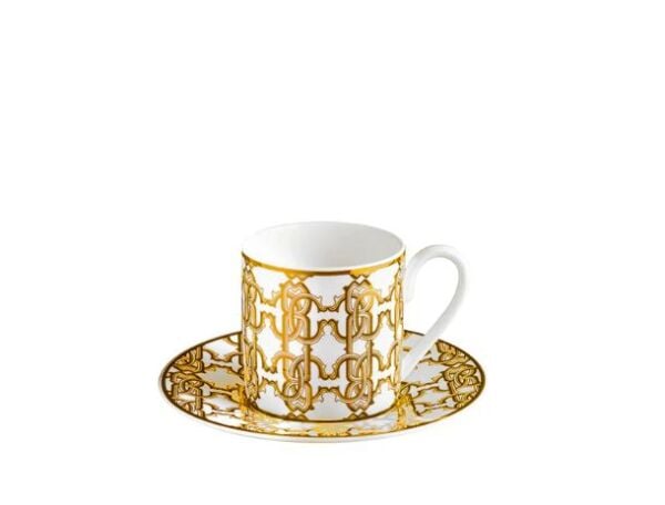 Monogram Gold Altın Dekorlu Porselen Türk Kahvesi Fincan ve Tabağı