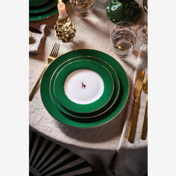 Love Birds Yeşil Porselen Pasta Tabağı 17 Cm