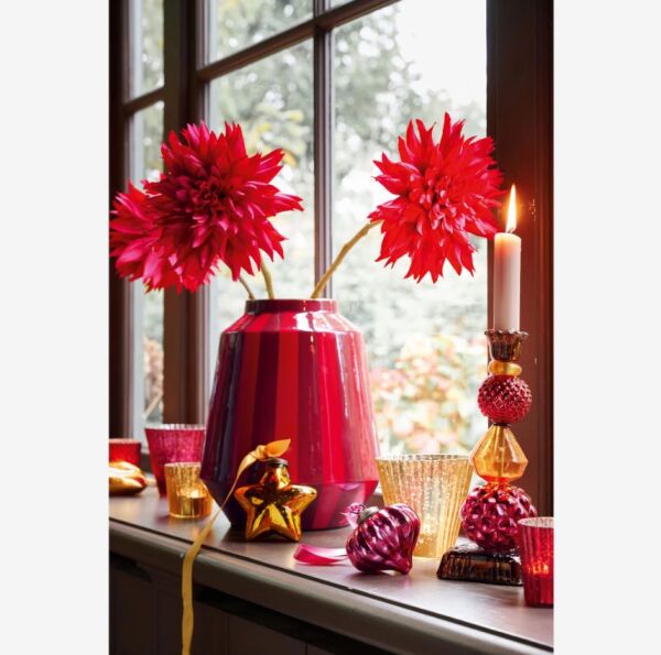 Kırmızı Metal Vazo 24X29 Cm Love BirdsV