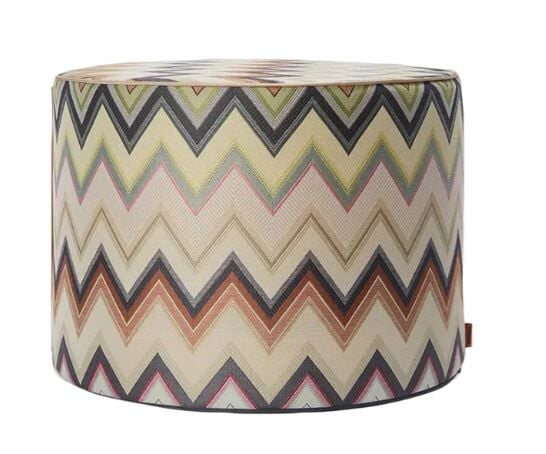 Agadir Kahverengi Çok Renkli Zigzag Desenli Yuvarlak Puf