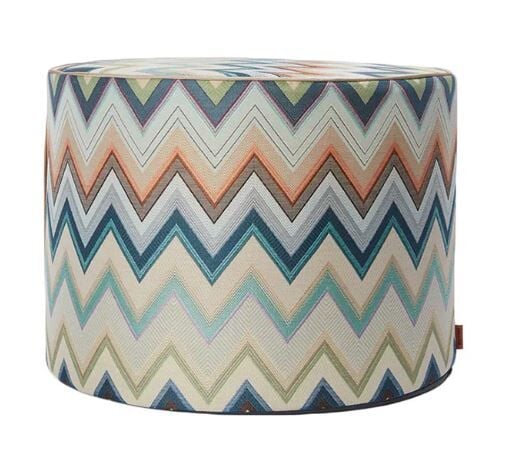 Agadir Mavi Çok Renkli Zigzag Desenli Yuvarlak Puf