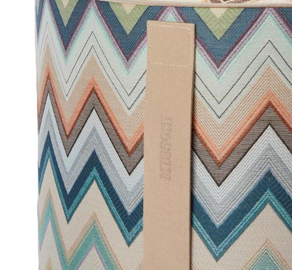 Agadir Mavi Çok Renkli Zigzag Desenli Yuvarlak Puf