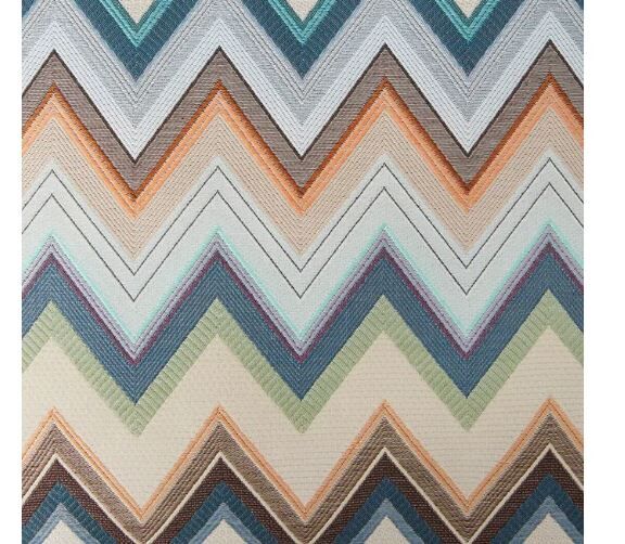 Agadir Mavi Çok Renkli Zigzag Desenli Yuvarlak Puf