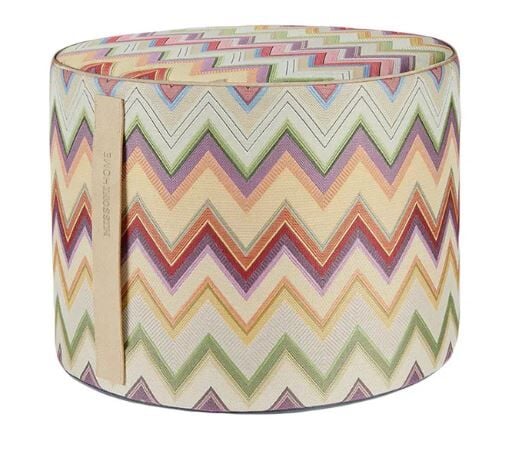 Agadir Turuncu Çok Renkli Zigzag Desenli Yuvarlak Puf