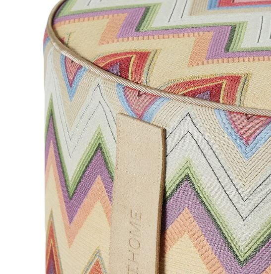 Agadir Turuncu Çok Renkli Zigzag Desenli Yuvarlak Puf