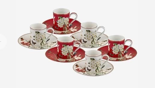 Kırmızı Beyaz Porselen Kahve Fincan Seti 90 ml