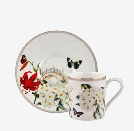 Kırmızı Beyaz Porselen Kahve Fincan Seti 90 ml